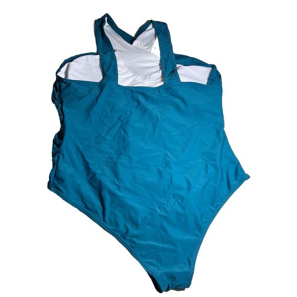 Bloomchic Swimsuit Women’s 2X Cross Wrap Sculpt Waist One Piece Teal - Picture 6 of 13